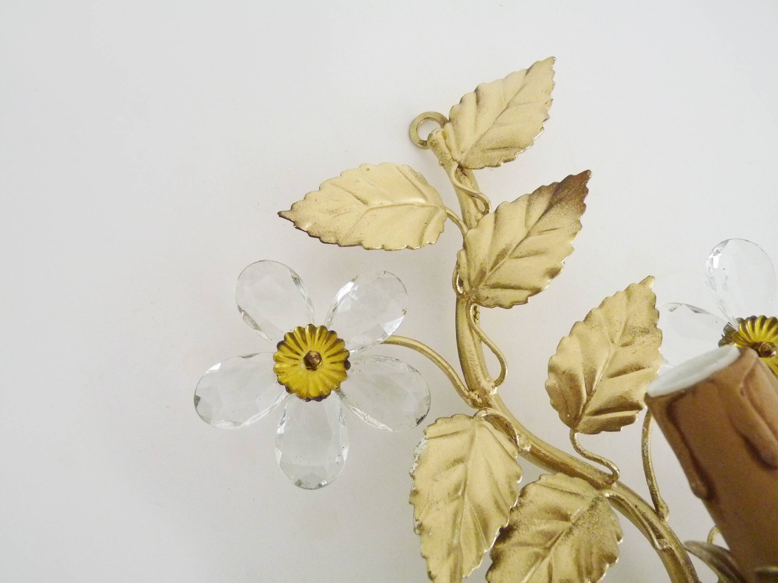 Vintage Italian gold wall sconce with glass flowers, 1970s