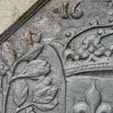 Cast iron fireplace plate fleur de lys art foundry never laid