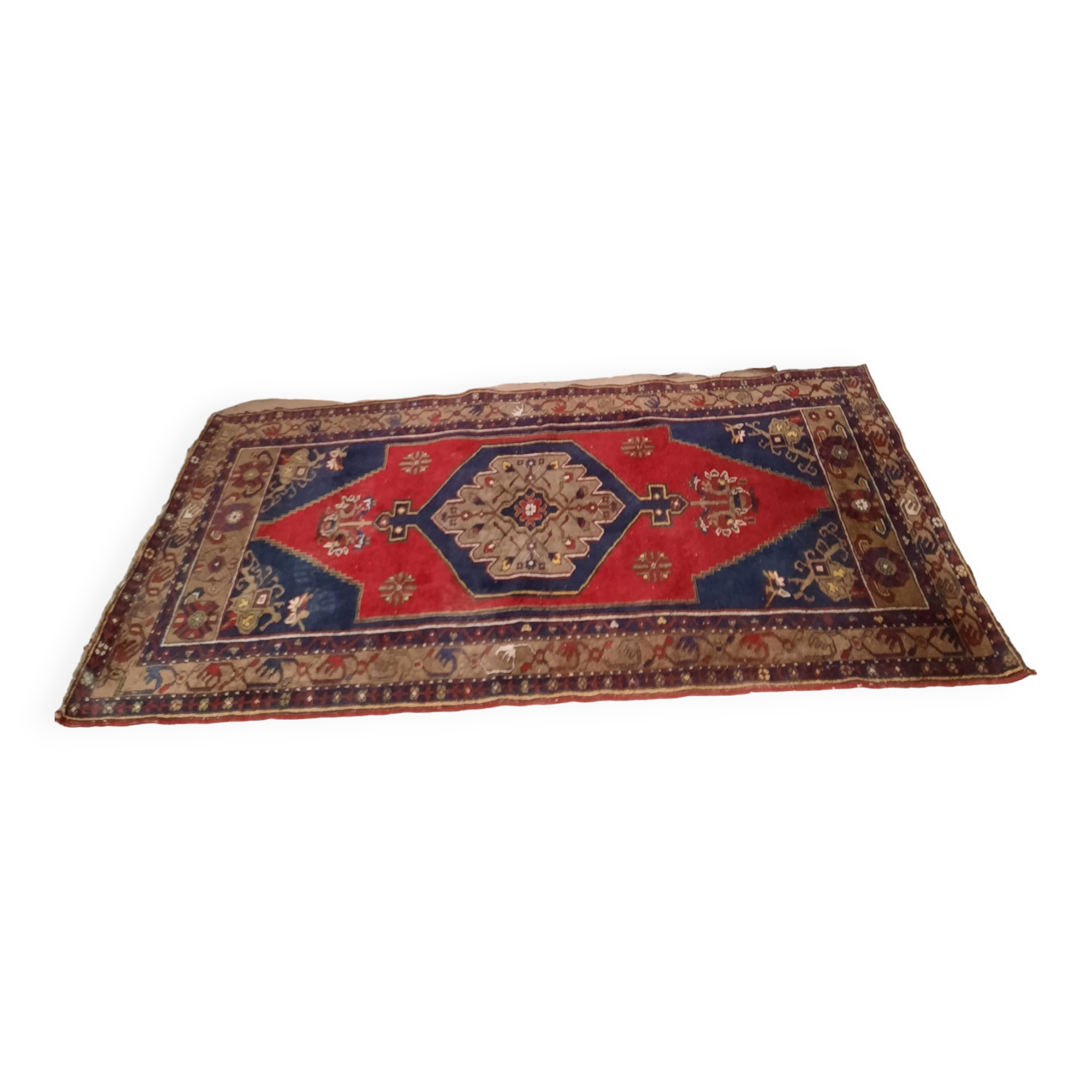Handmade blue and red rug