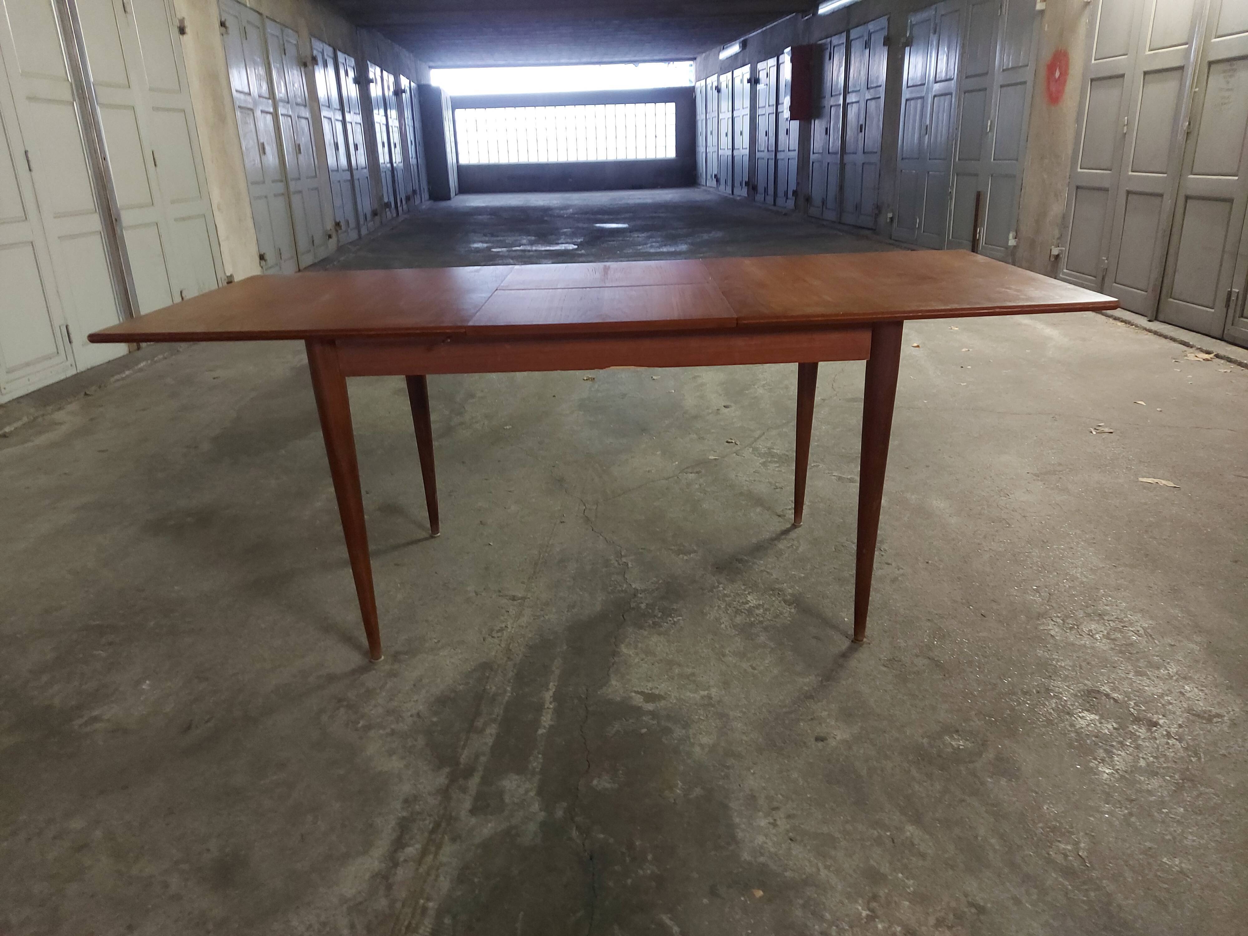 Scandinavian teak table with built-in extension