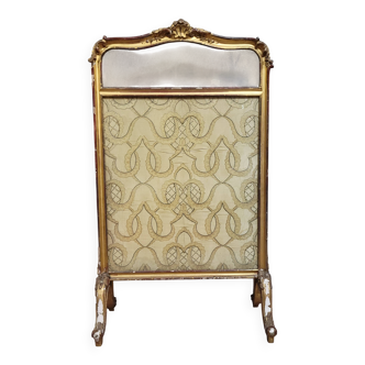 Antique Louis XV style fire screen, in carved and gilded wood, in need of restoration