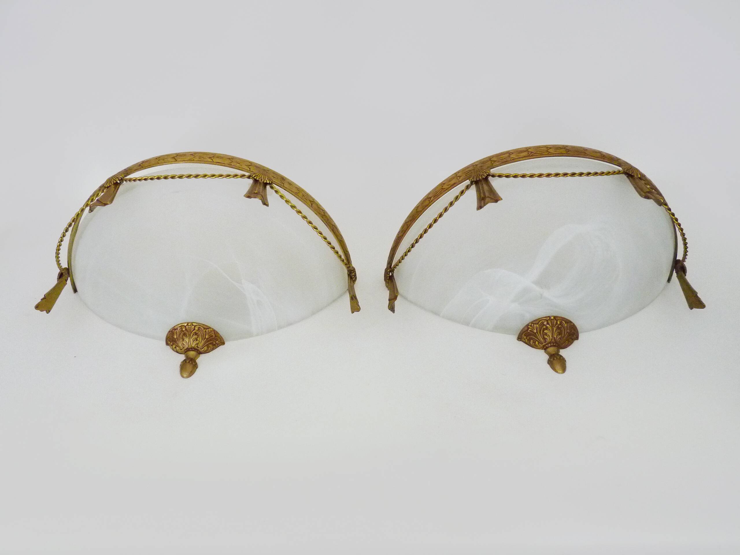 Large pair of half-moon wall lights in brass and glass maison zonca