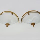 Large pair of half-moon wall lights in brass and glass maison zonca