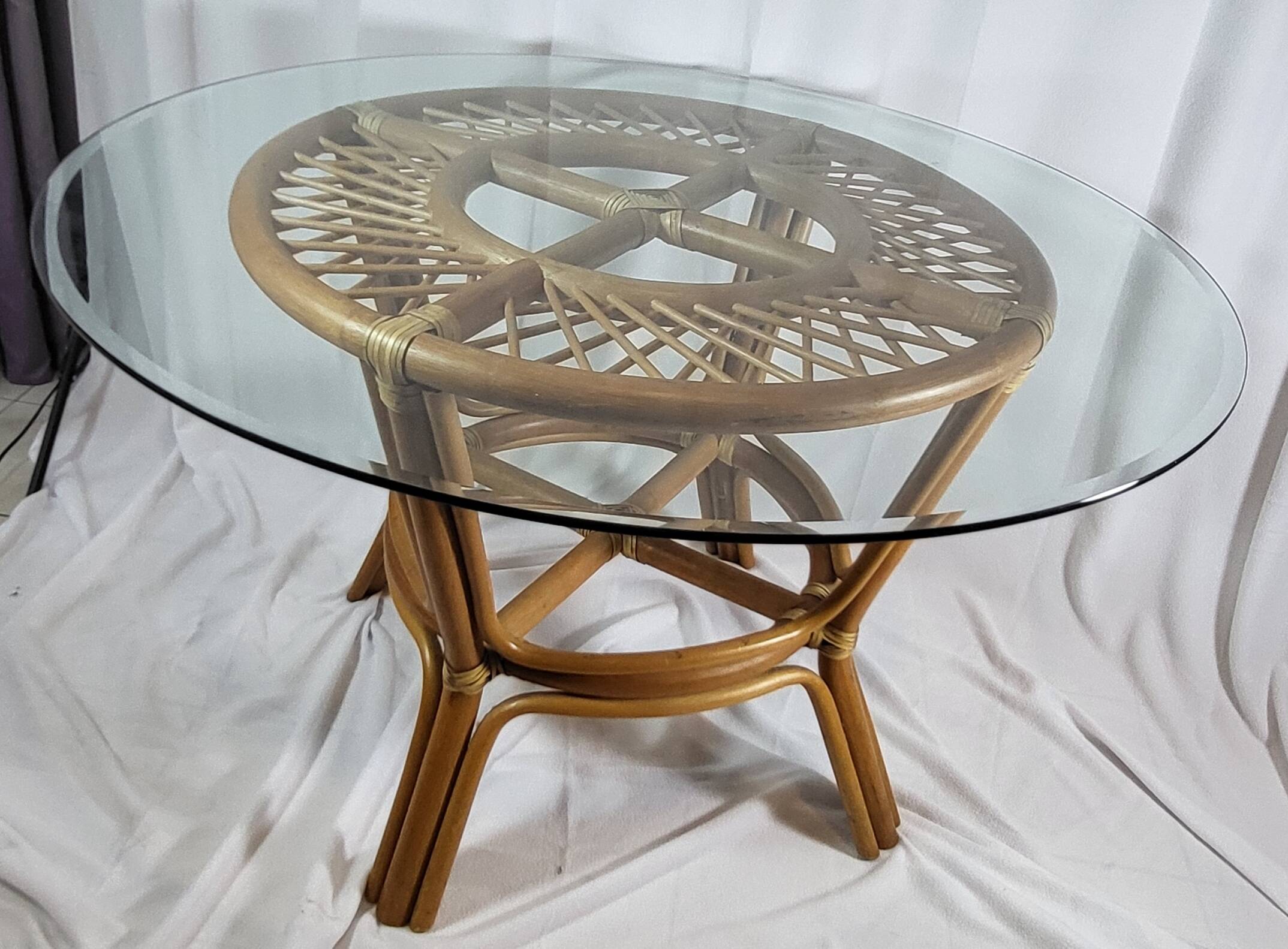 Adrien Audoux, Frida Minet table in rattan with glass top, France.