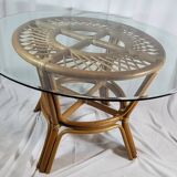 Adrien Audoux, Frida Minet table in rattan with glass top, France.