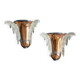 Exceptional pair of art deco wall lights by ezan france & copper metal