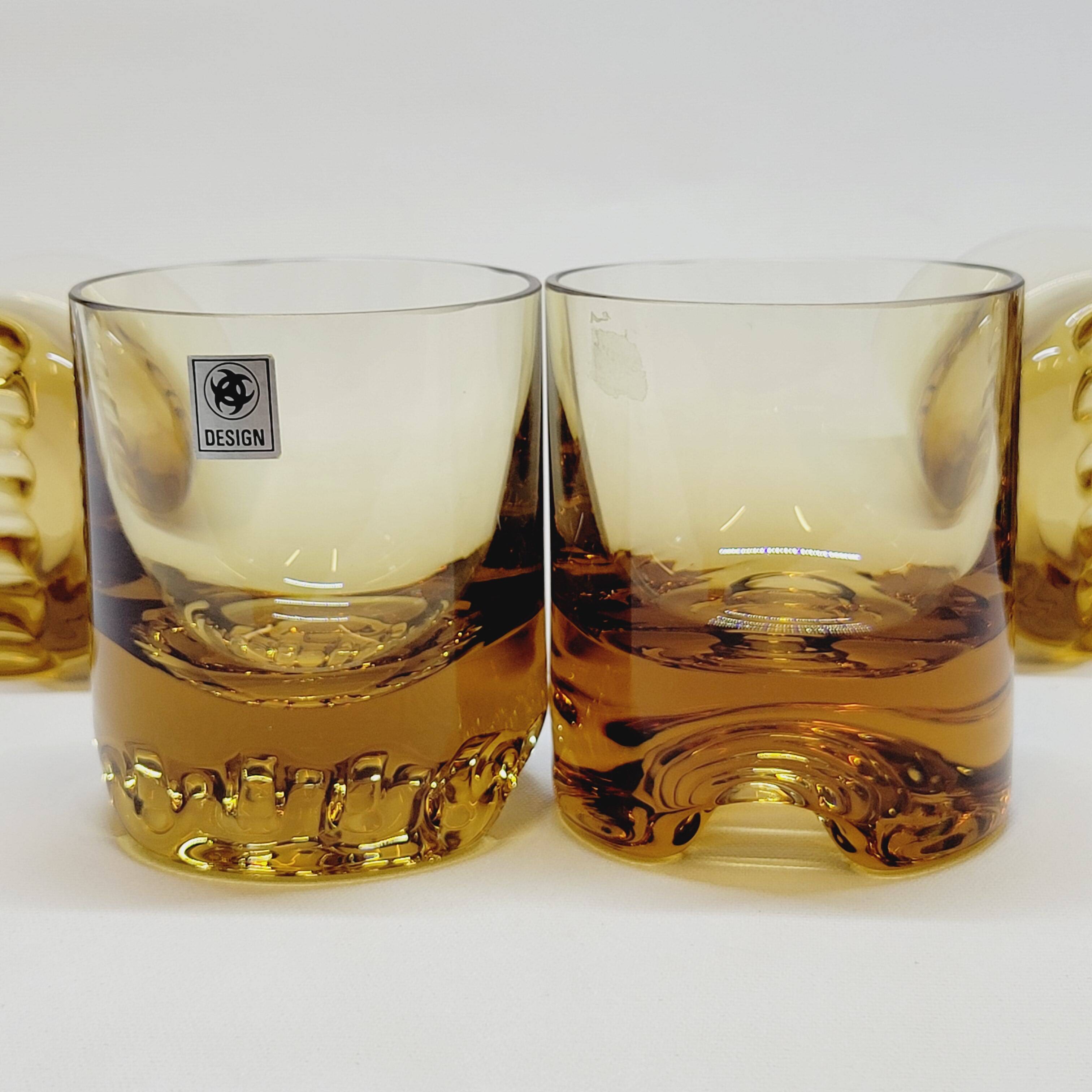 Verreries lorraines cristal set of 6 thick amber whiskey glasses vintage design