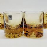 Verreries lorraines cristal set of 6 thick amber whiskey glasses vintage design