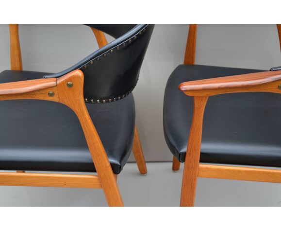 Ensemble de 2 fauteuils Ikea vintage en teck et faux cuir noir, Suède des  années 1960 | Selency