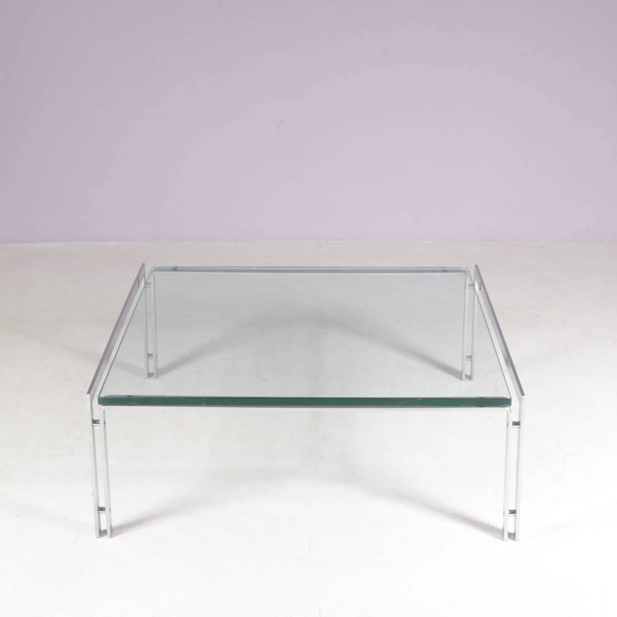 1960s coffee table with chrome frame and glass top by Hank Kwint for Metaform Netherlands