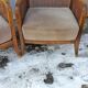 Pair of vintage cannage and fabric armchairs
