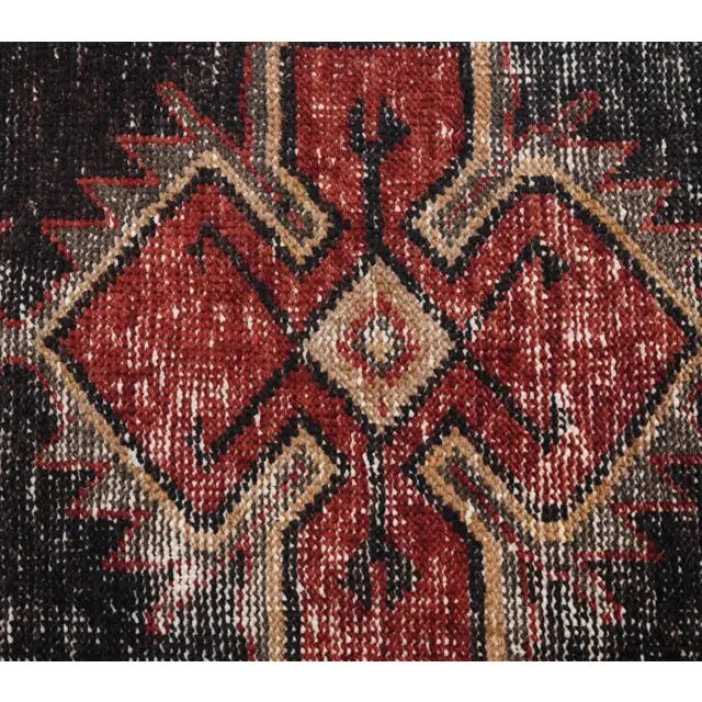 Geometric Turkish hand-knotted red distressed runner 88x321