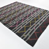 8x11 Gray & Black Striped Pattern Turkish Kilim Rug, 235x337Cm