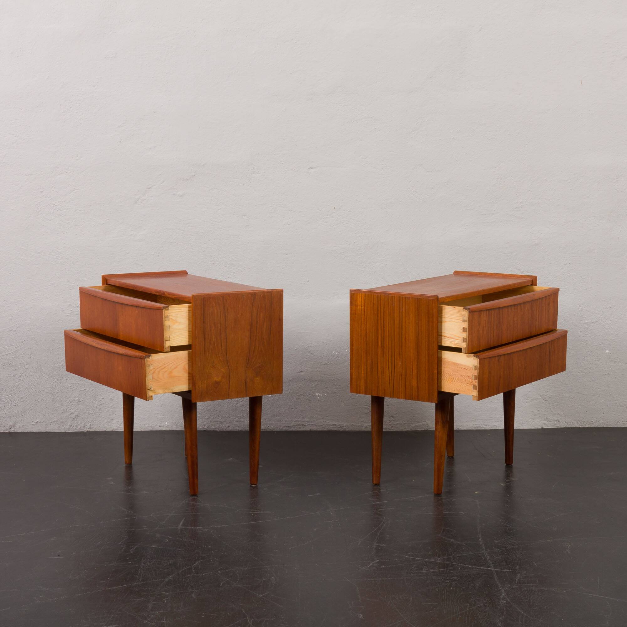 Pair of Danish vintage teak nightstands with 2 drawers, 1960s