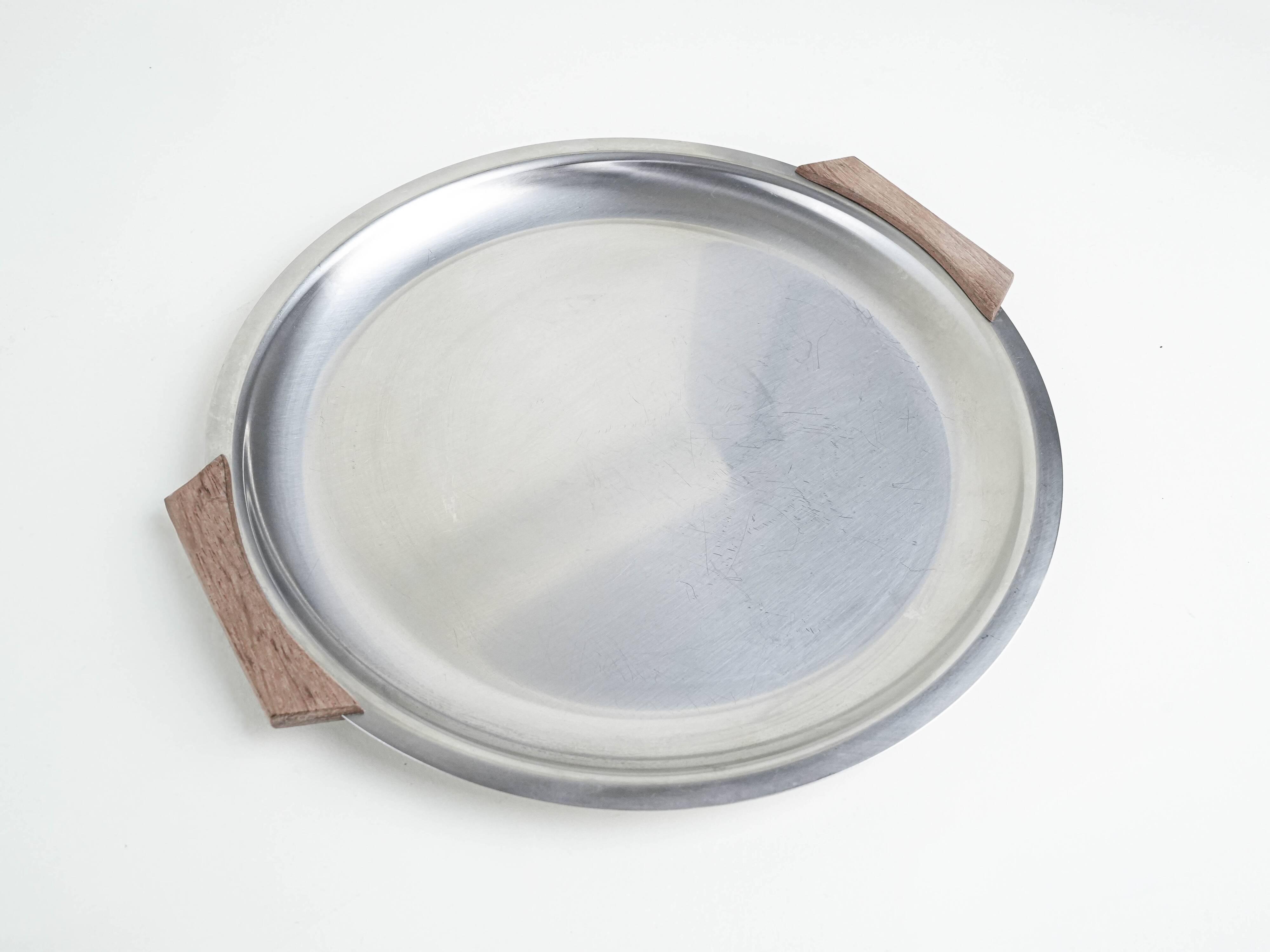 Round stainless steel tray, Danish design, 1970s, made in Denmark