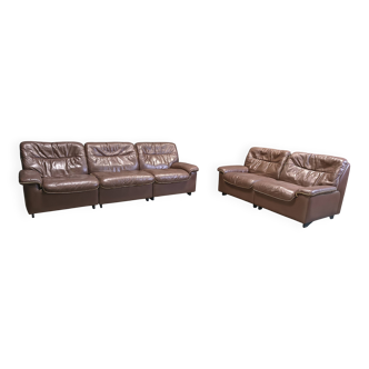 De Sede DS66 chocolate leather sofa set, 1960s