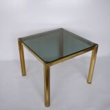 Table basse carré en verre et laiton 1980 édition originale