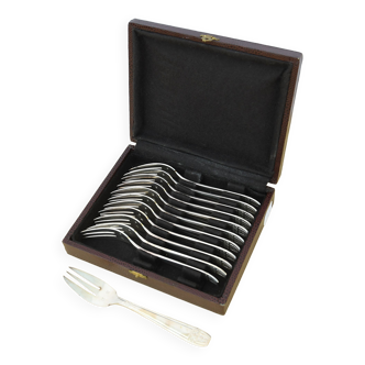 Box of 12 forks in silver metal