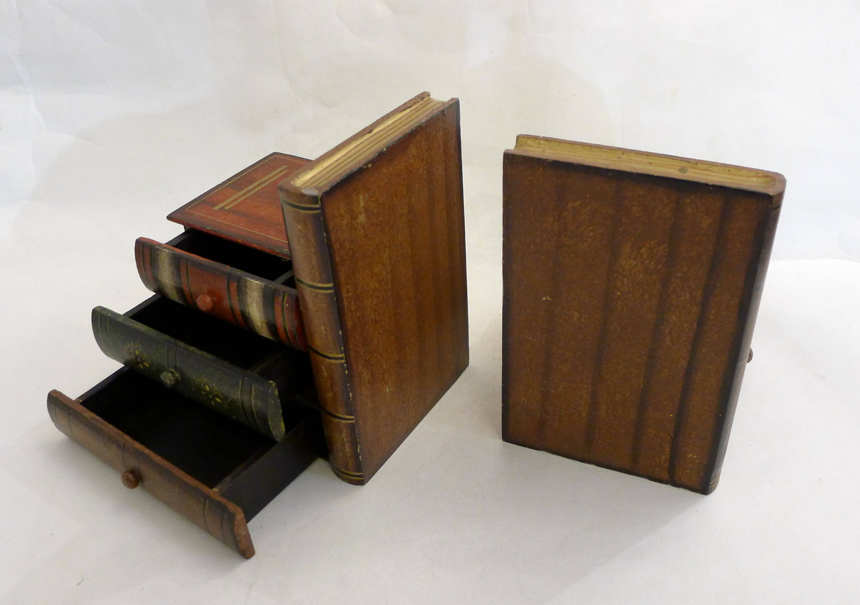 Pair of bookends (& secret boxes) in trompe l'oeil Stacked books