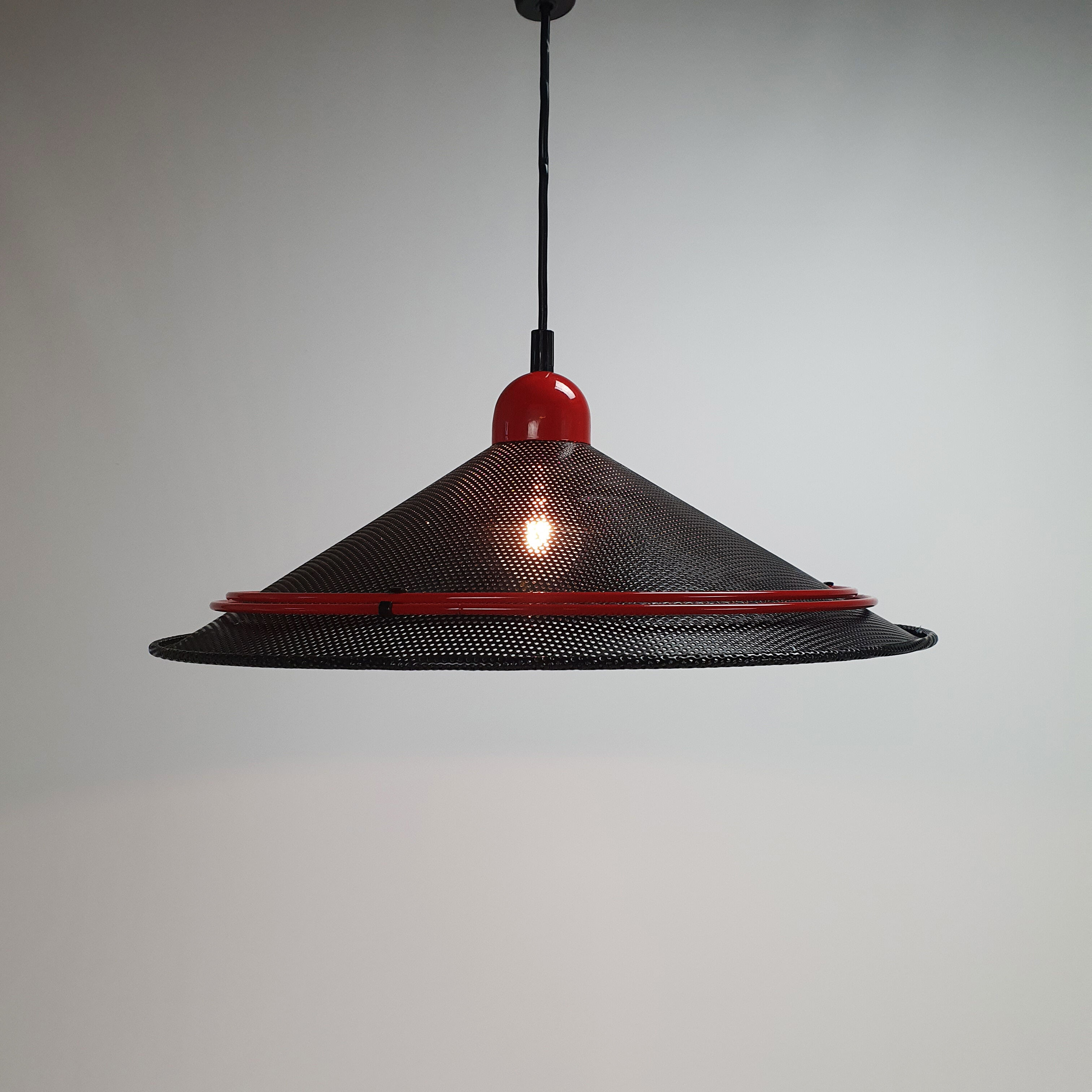 Postmodern black steel and red hanging pendant,1980s
