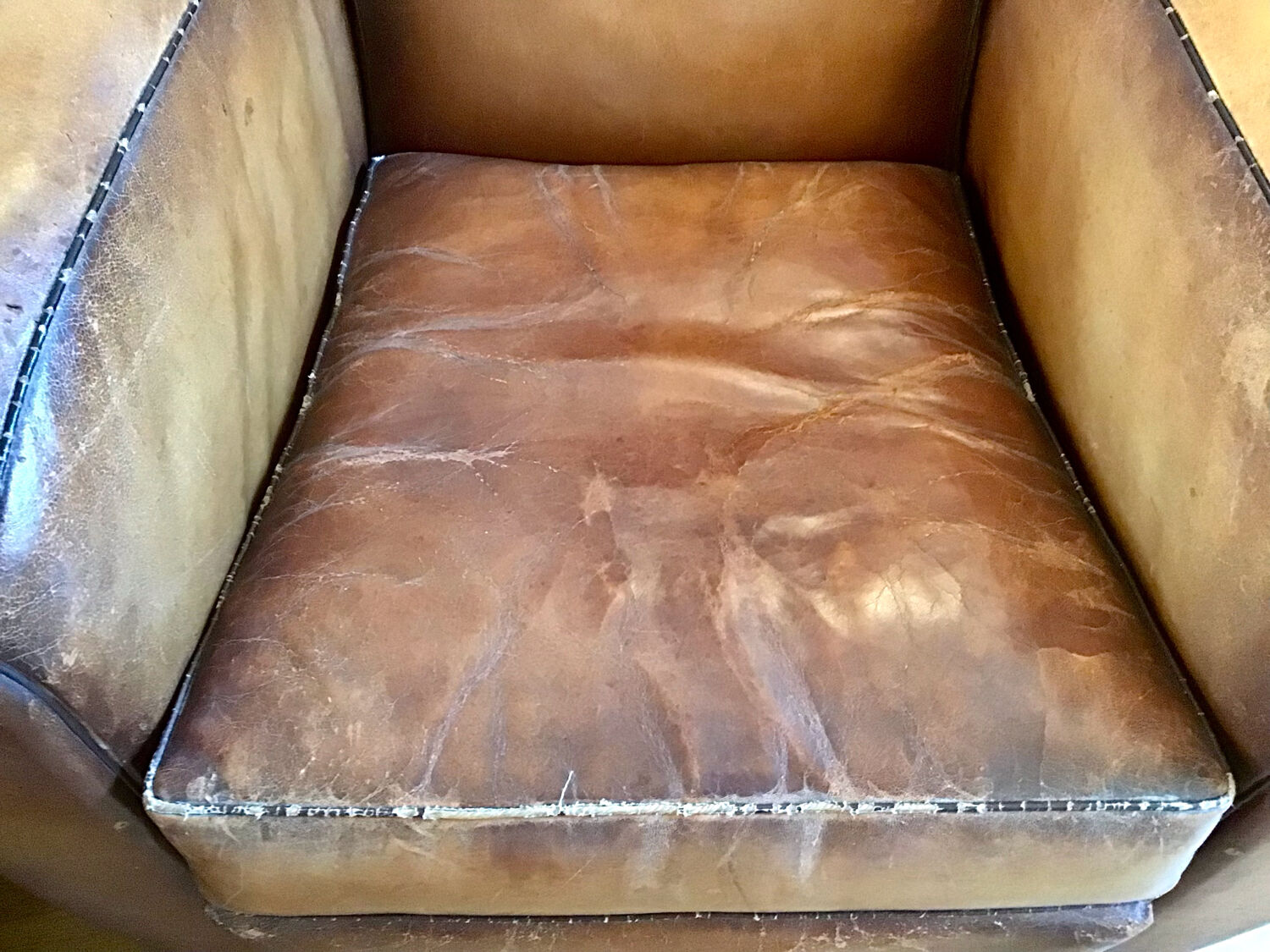 Pair armchairs club leather mustache art deco