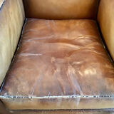 Pair armchairs club leather mustache art deco