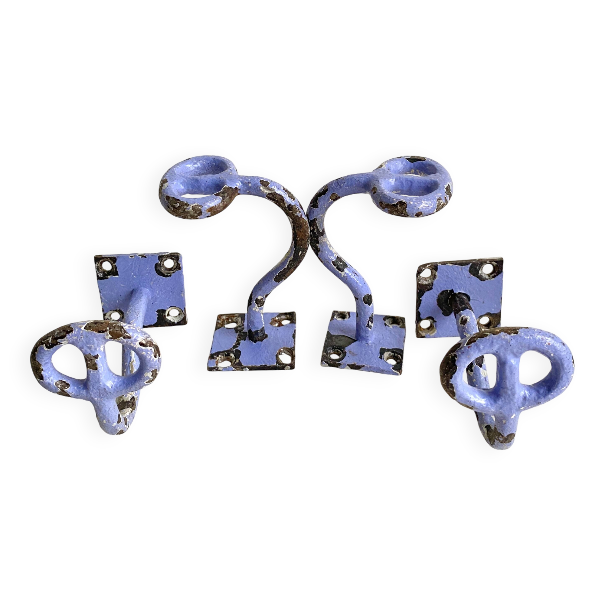 Set of painted cast iron industrial coat hooks