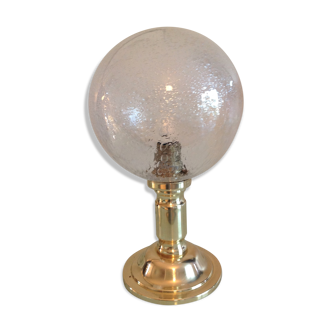 Lampe de chevet en laiton et globe en verre bullé vintage années 60-70