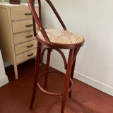 Wooden and wicker bar stool