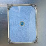 Cadre photo vintage en métal argenté 20,5 cm x 15,5 cm verre convexe