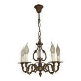 Elegant French Antique Bronze 5 Light 3 Sided Cage Style Chandelier