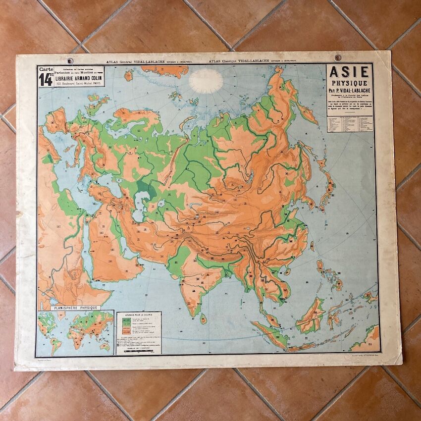 Old school map No.14/14bis Asia Physical Vidal-Lablache - Armand Colin