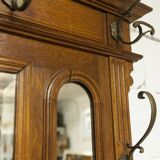 Vestiaire Napoléon III en noyer fin 19e, 3 miroirs, marbre, 8 patères