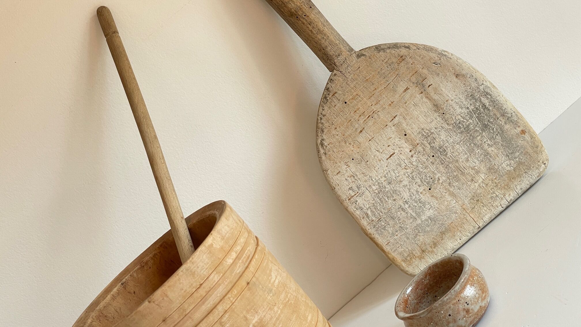 Turned wooden pots and beaters for the kitchen