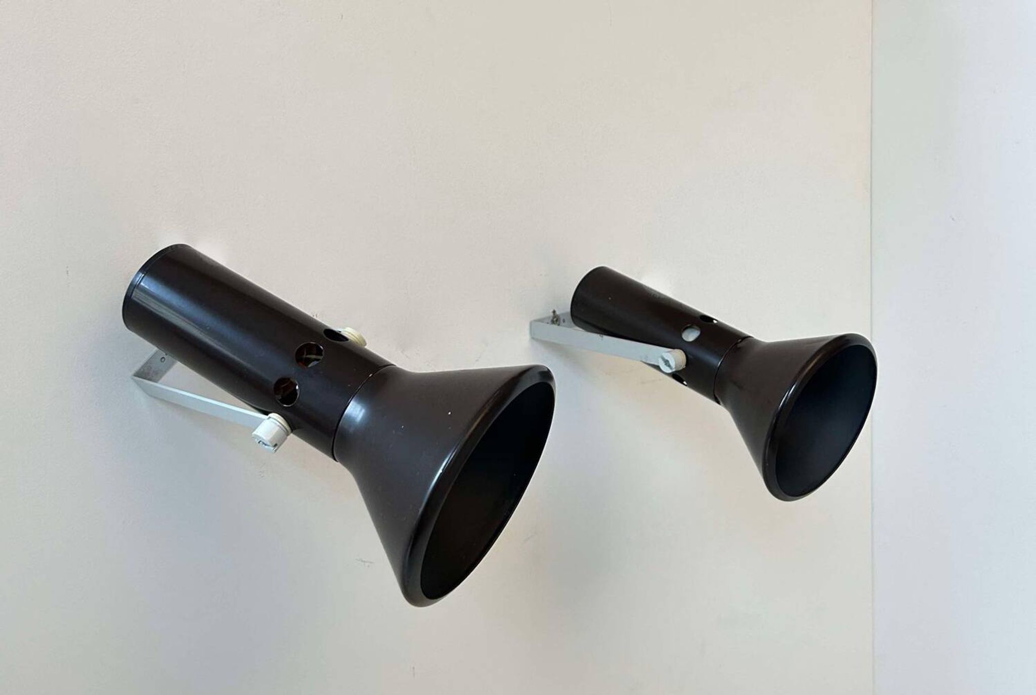 Pair of vintage adjustable wall lights, brown metal, France 1970
