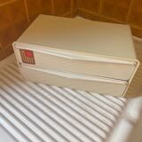 Bakelite white plastic vintage wall storage box with Flair origin label