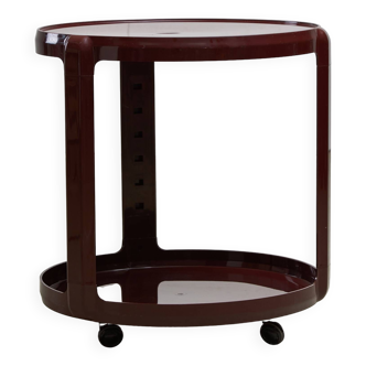 Round Bar & Serving Cart in Burgundy, by Alberto Rosselli for Kartell, 1970s