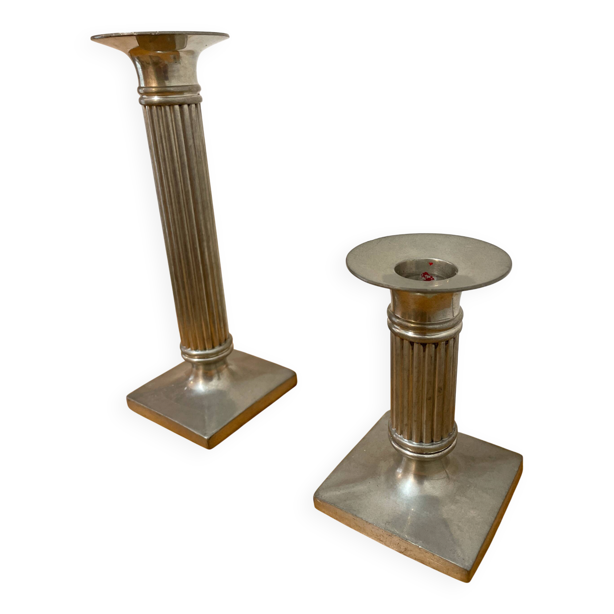Pair of vintage candlesticks / torches in solid pewter – Guy Degrenne