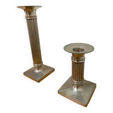 Pair of vintage candlesticks / torches in solid pewter – Guy Degrenne