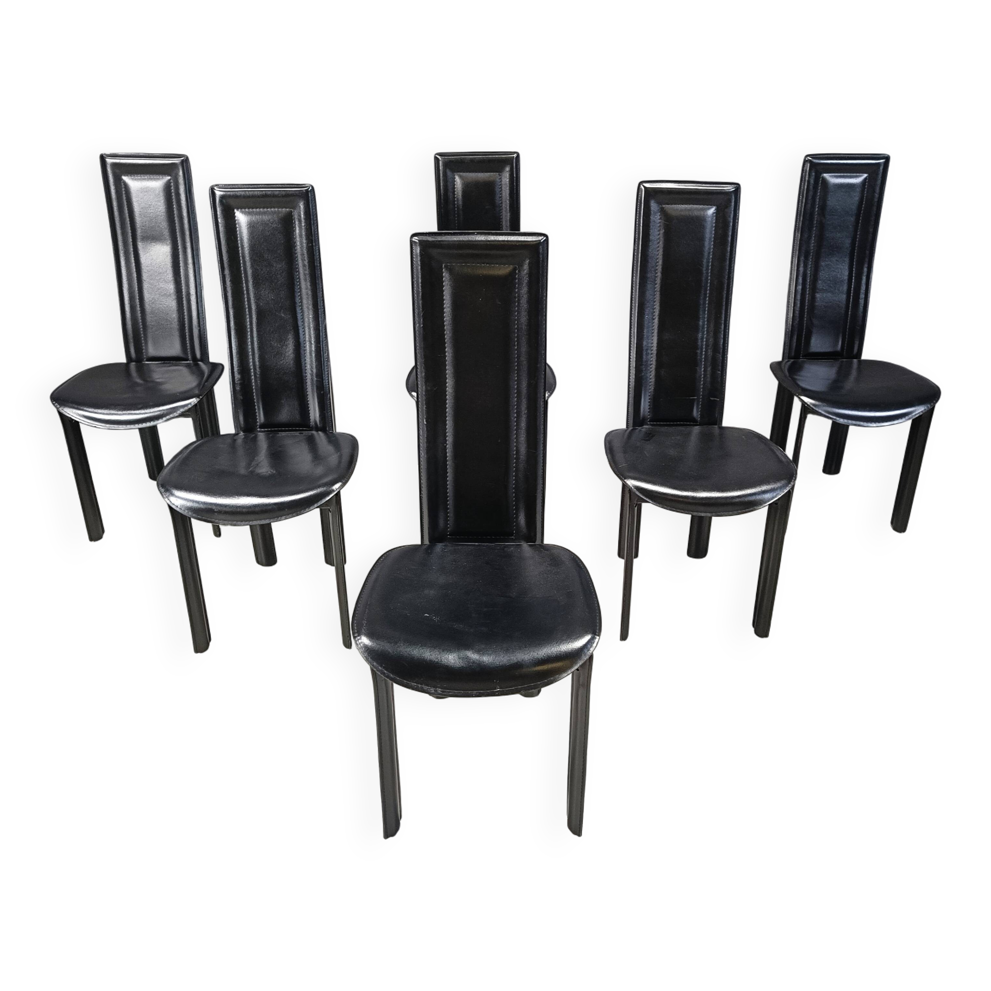 Vintage high back italian leather dining chairs, 1980s