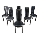 Chaises de salle à manger vintage à dossier haut en cuir italien, années 1980