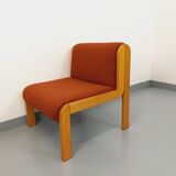 Vintage Fröscher armchair in orange fabric and wood from the 70s 80s