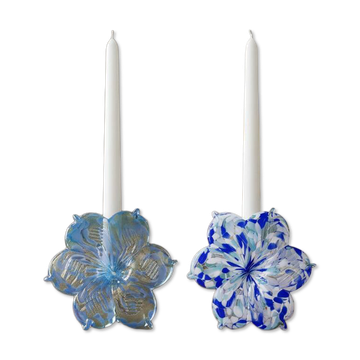 pair of flower candle holders made of glass handcrafted in Italy