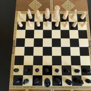 Vintage syrian chess board box wooden mosaic inlaid marquetry