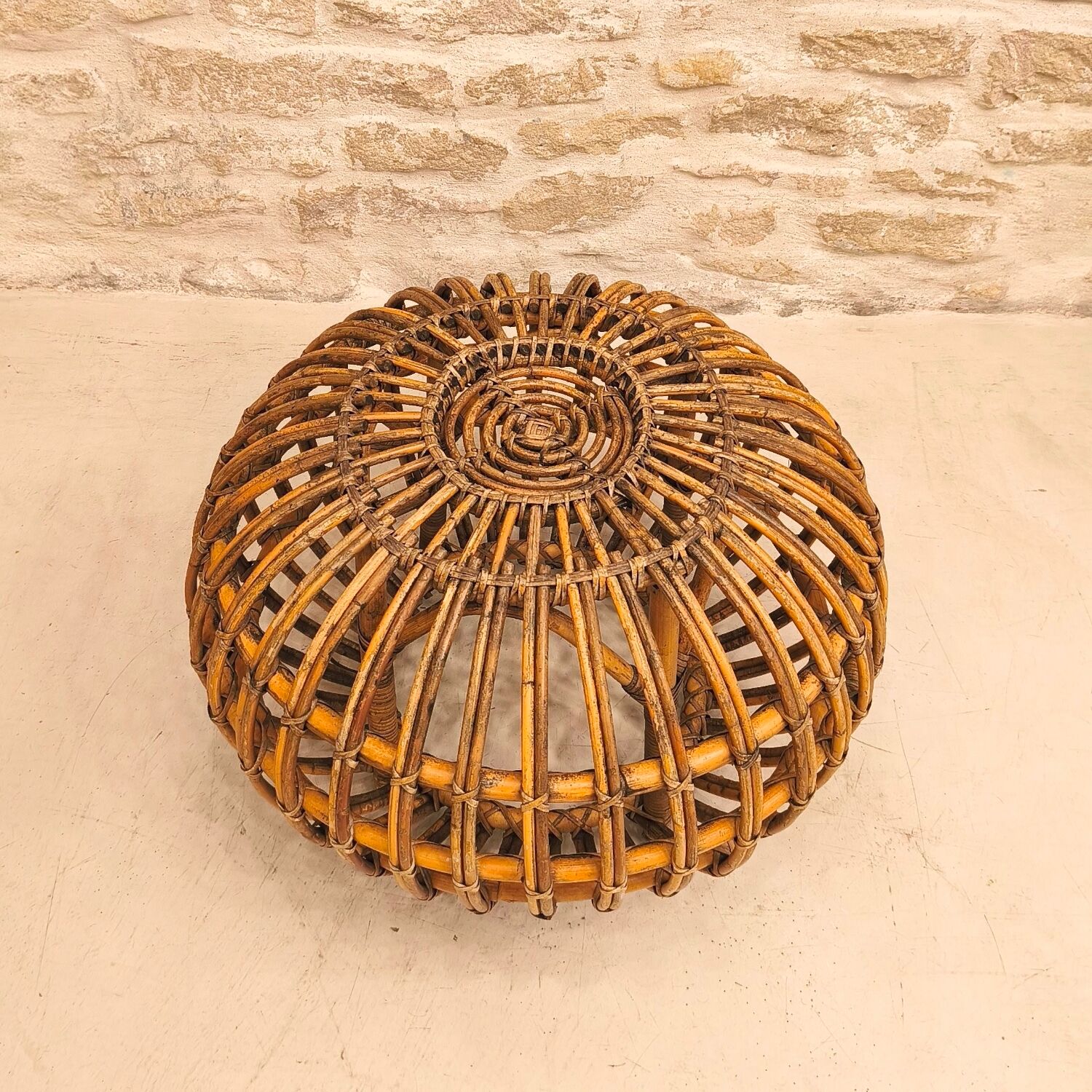 Pouf / ottoman in rattan designed by Franco Albini