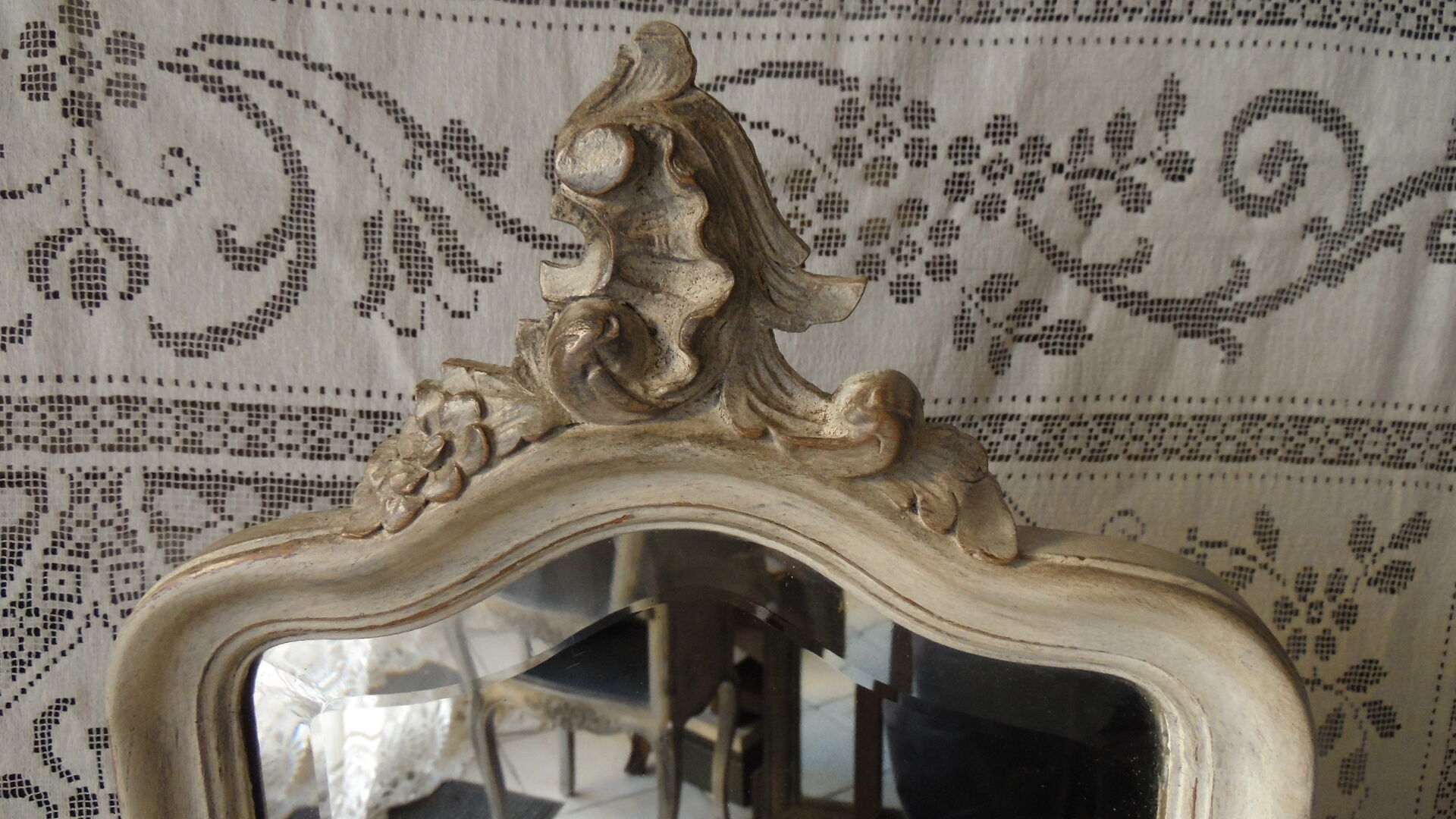 Former white grey patina hairdresser mirror table 2 Shabby chic drawer