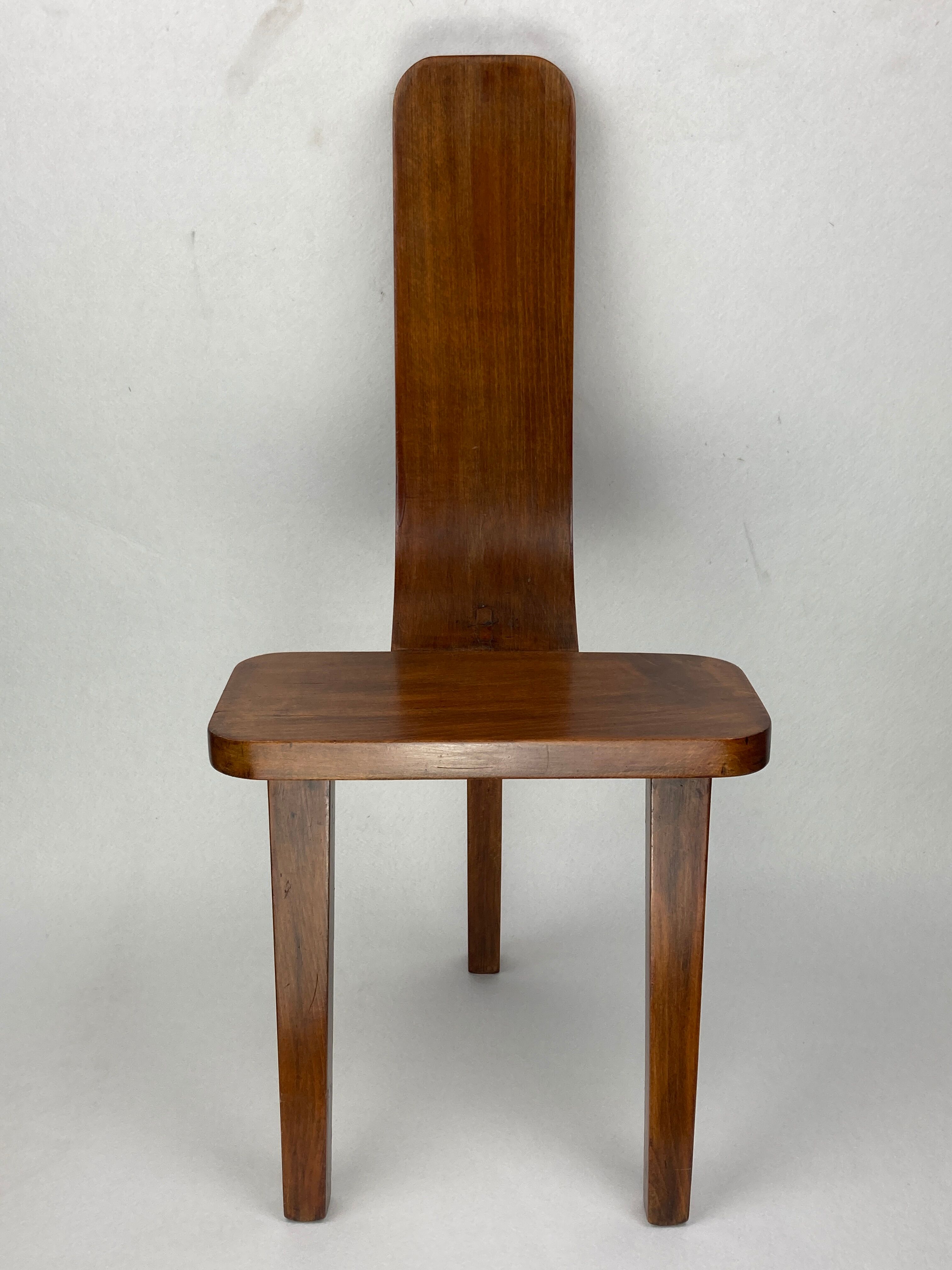 Brutalist low tripod milking stool or side chair Spain ca 1950s