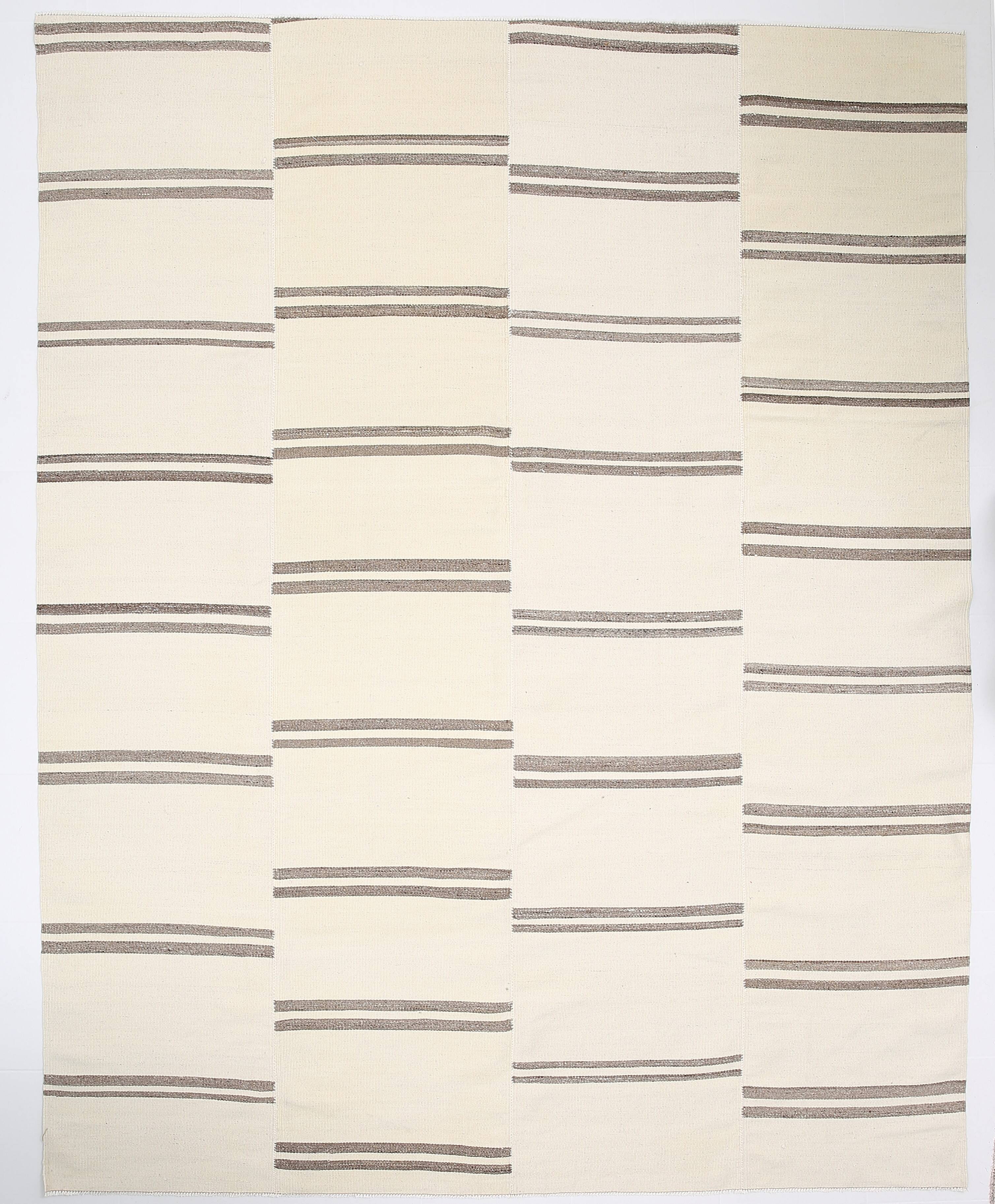 8x10 Large Beige & Brown Striped Pattern Handwoven Kilim Rug, 246x316 Cm