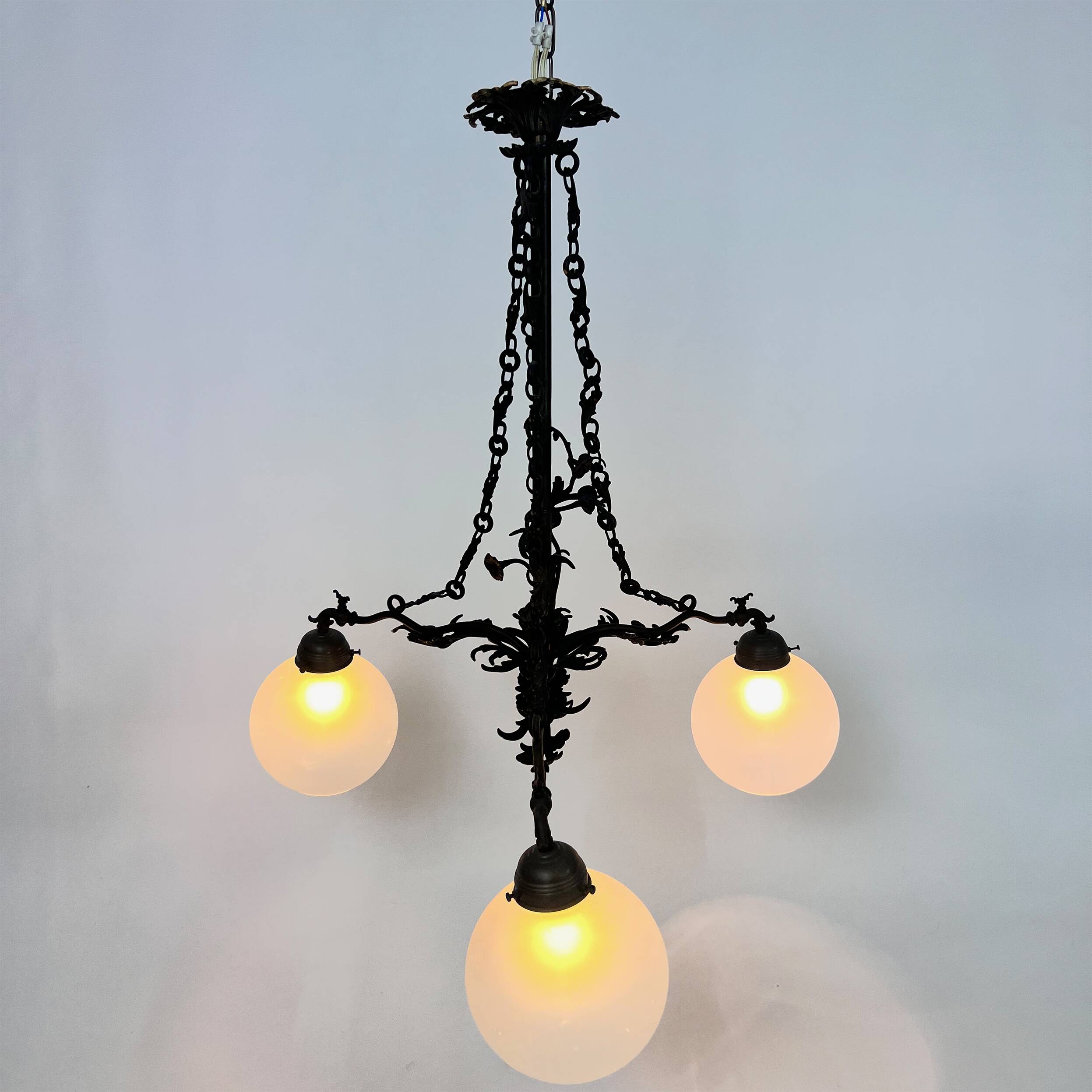 Vintage gothic brass and glass chandelier, 1970s