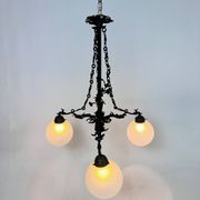 Lustre gothique vintage en laiton et verre, 1970s
